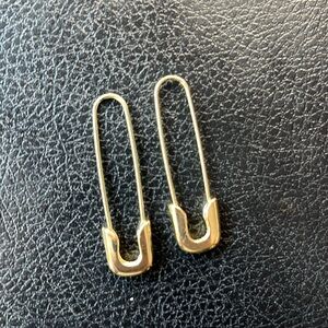 Metal safety pin earrings gold colored, approx 2”